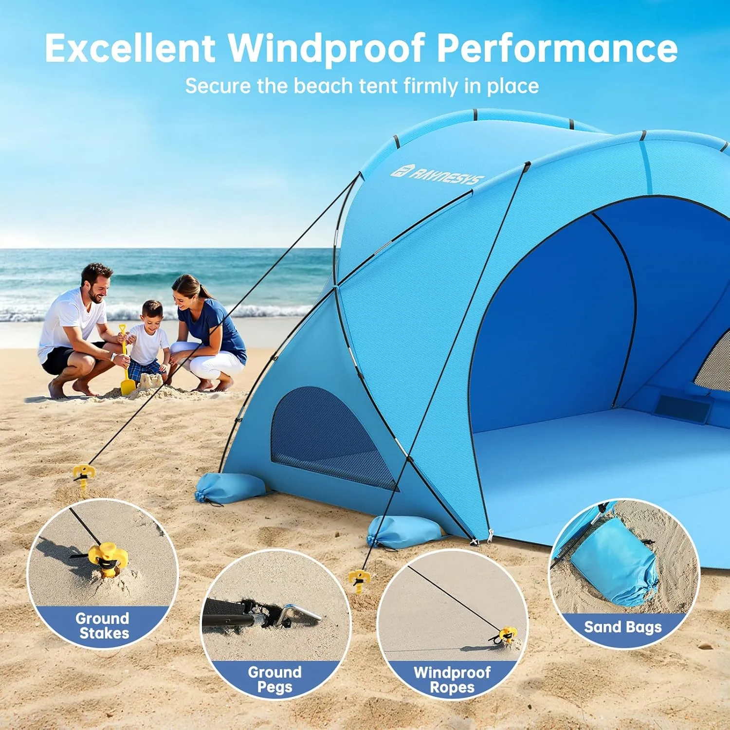 Beach Tent Sun Shelter, Beach Shade Tent with UPF50  UV Protection, Beach Sun Shelter, Beach Shade with 2 Zippered Doors, Portable Beach Tent for Beach Camping Fishing