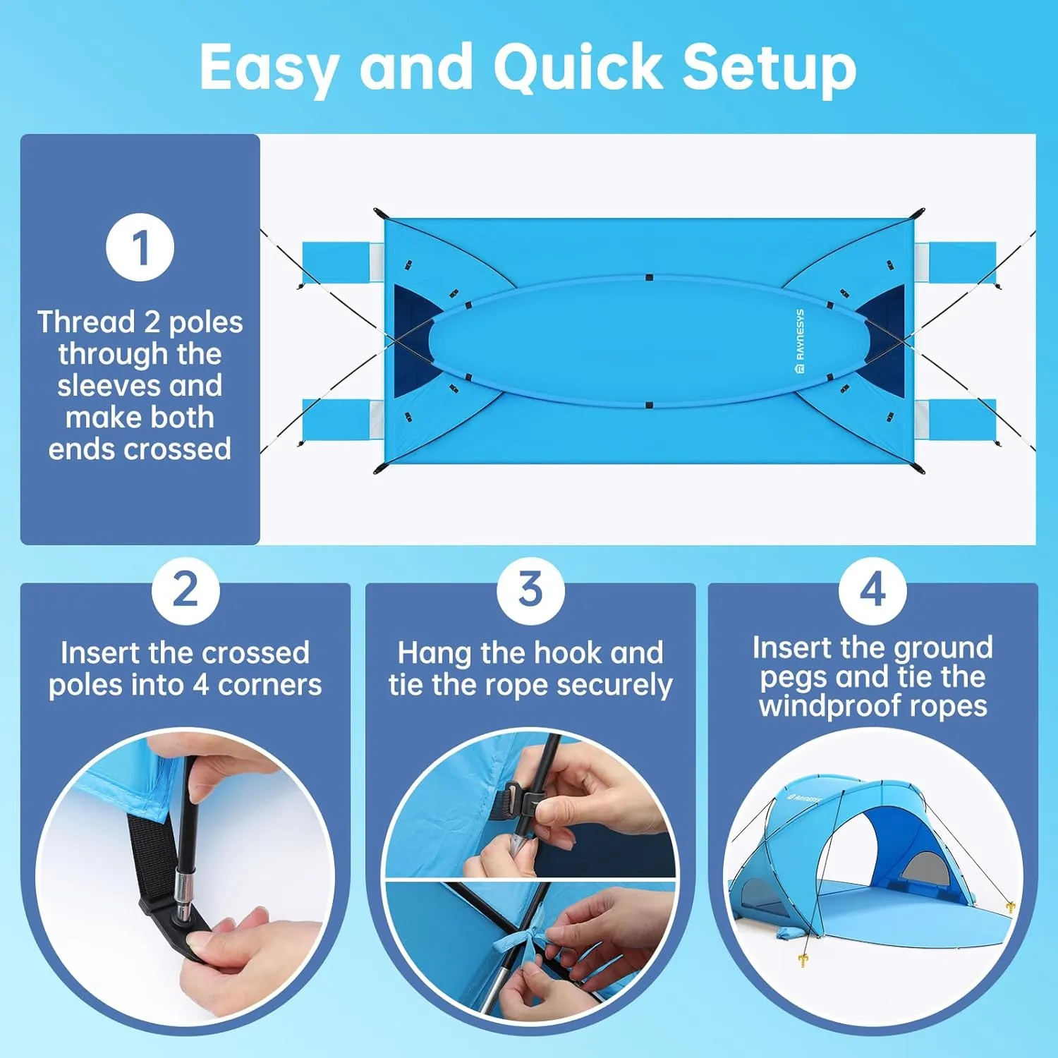 Beach Tent Sun Shelter, Beach Shade Tent with UPF50  UV Protection, Beach Sun Shelter, Beach Shade with 2 Zippered Doors, Portable Beach Tent for Beach Camping Fishing