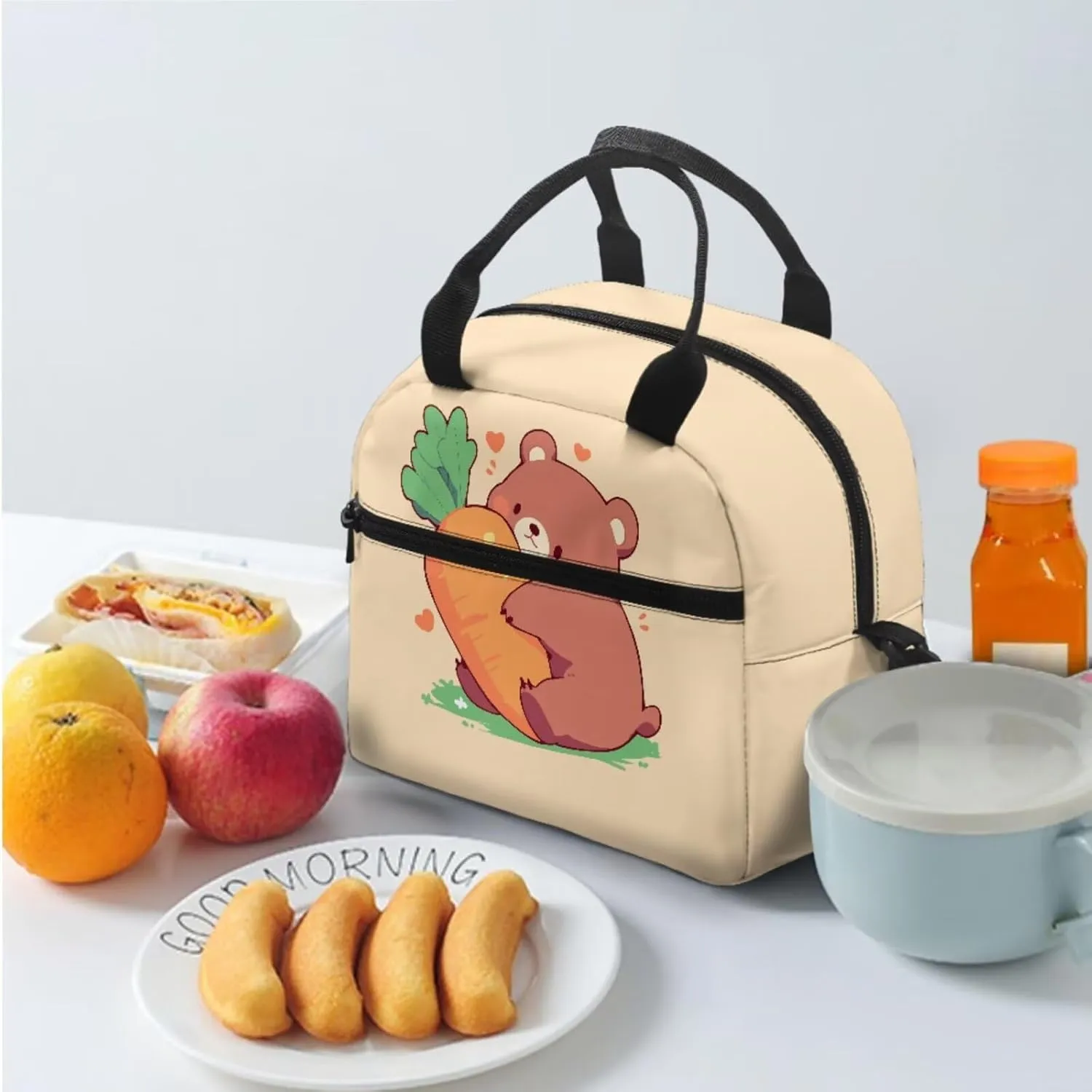 Bear Carrot Girls Backpack Combo 3PCS 7 Inch Bookbag with Lunch Box & Pencil Case Stylish School Bag Set for Teens Fashion College Casual Daypack for Outdoor