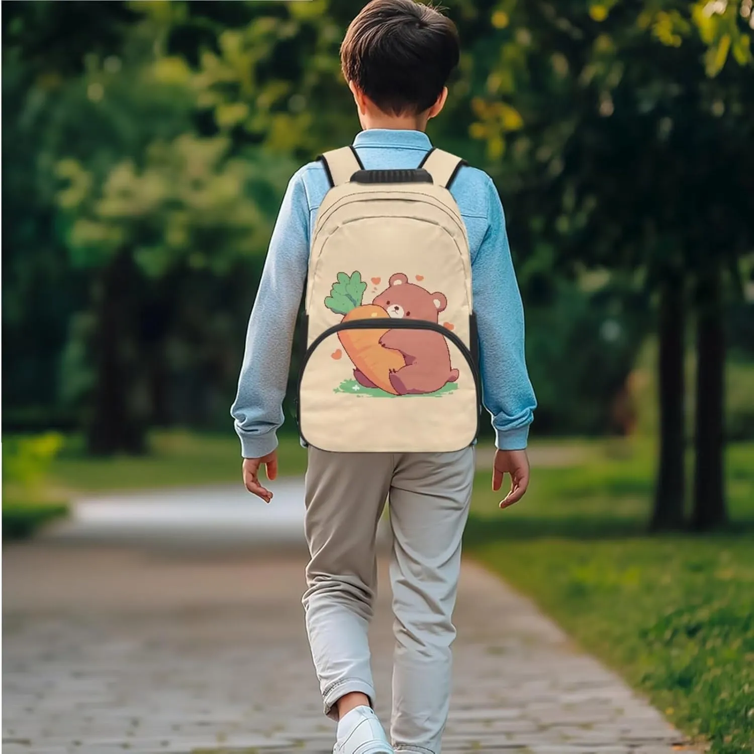 Bear Carrot Girls Backpack Combo 3PCS 7 Inch Bookbag with Lunch Box & Pencil Case Stylish School Bag Set for Teens Fashion College Casual Daypack for Outdoor