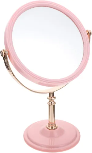 Beaupretty Round Tabletop Makeup Mirror- European- Style Mirror Desktop Mirror Double Sided Makeup Table Mirror Stand (Pink)