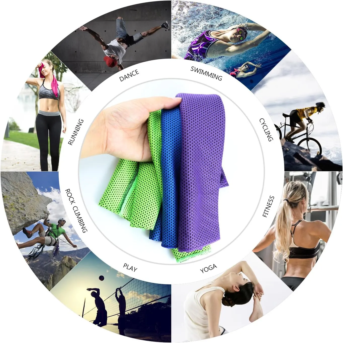 Biange Cooling Towels (40"x 12", Pack of 30) for Neck and Face, Cold Towel for Hot Weather, Sports, Workout, Fitness, Gym, Yoga, Golf, Pilates, Travel, Camping & More