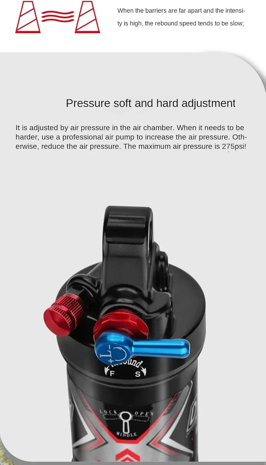 Bicycle Rear Shock Lockable Air Suspenion Rebound Damping MTB Mountain Bike Shock Absorber 165/190/200/210mm