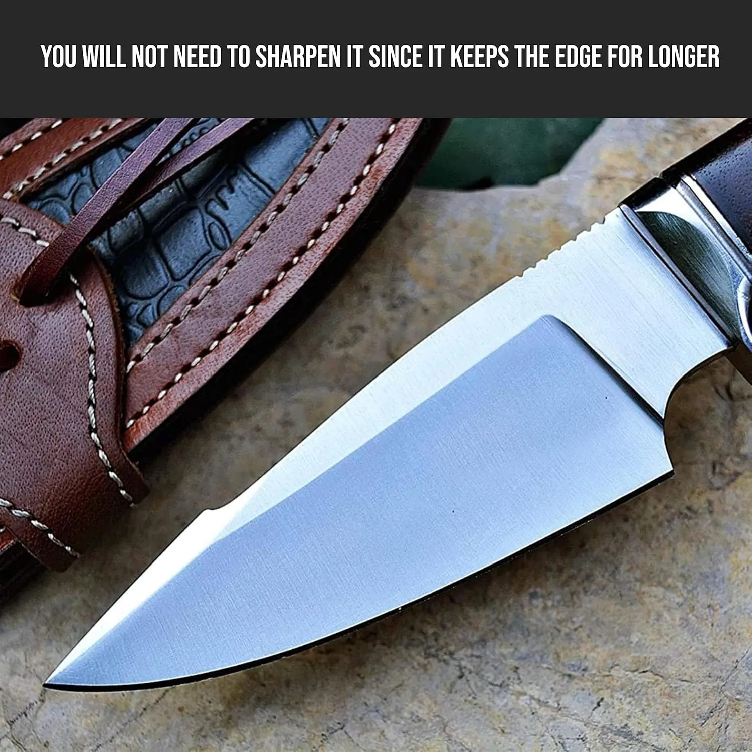 BIGCAT ROAR Handmade Hunting Knife - Bushcraft Fixed Blade Hunting Knife with Sheath and Walnut Wood Handle - 10″ EDC Knife - Predator Hunter D2