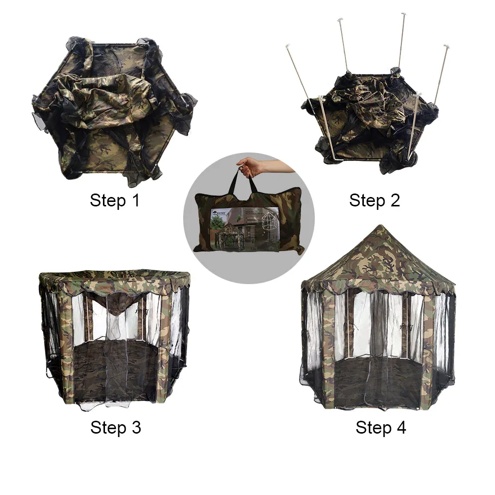 BIGTREE Patio Camouflage Hexagonal Camping Tent, Pink Princess Castle Tent, Easy Setup Waterproof Tent Indoor/Outdoor (Camouflage)