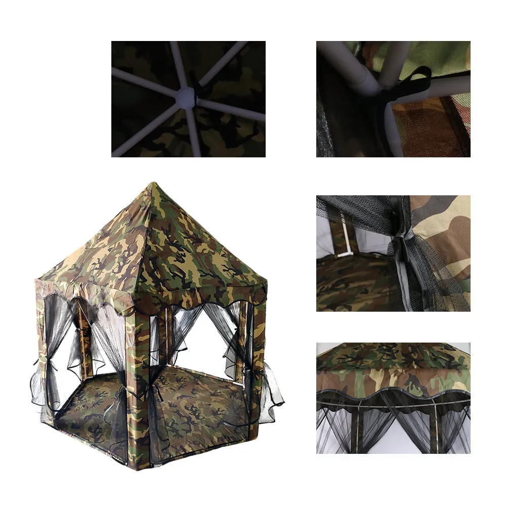 BIGTREE Patio Camouflage Hexagonal Camping Tent, Pink Princess Castle Tent, Easy Setup Waterproof Tent Indoor/Outdoor (Camouflage)