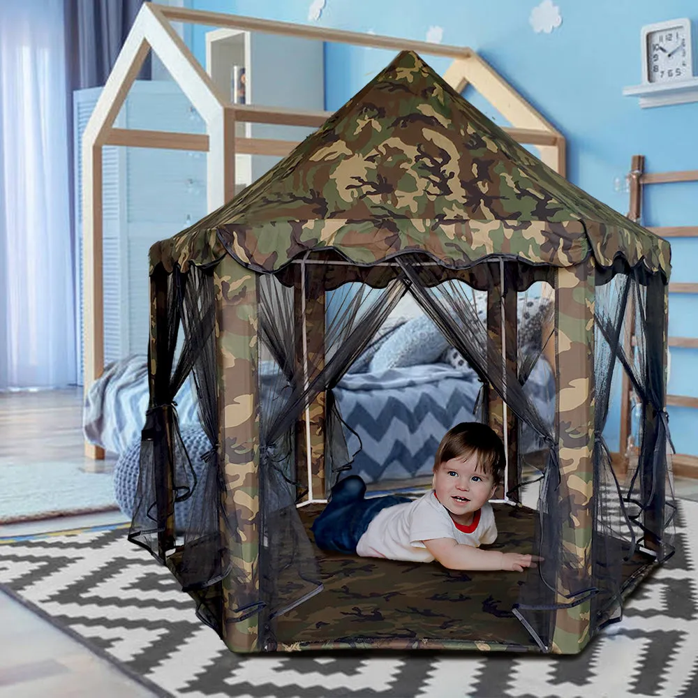 BIGTREE Patio Camouflage Hexagonal Camping Tent, Pink Princess Castle Tent, Easy Setup Waterproof Tent Indoor/Outdoor (Camouflage)