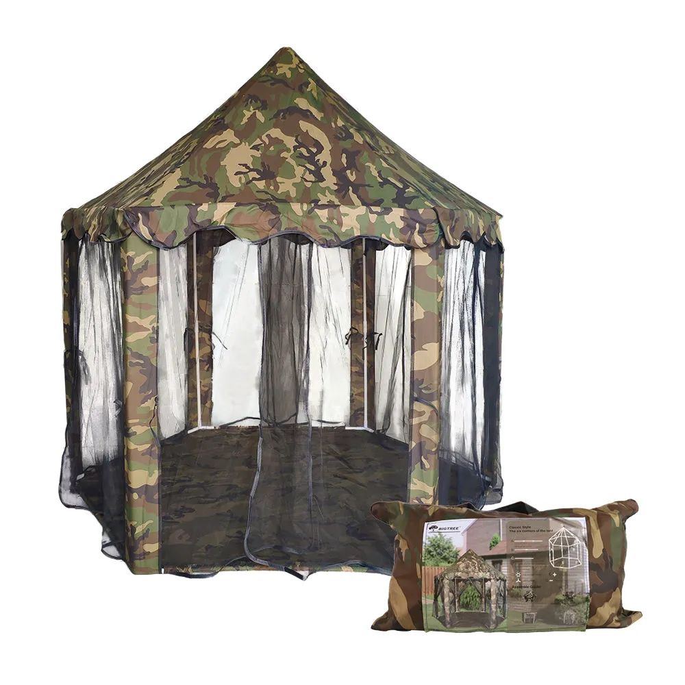 BIGTREE Patio Camouflage Hexagonal Camping Tent, Pink Princess Castle Tent, Easy Setup Waterproof Tent Indoor/Outdoor (Camouflage)