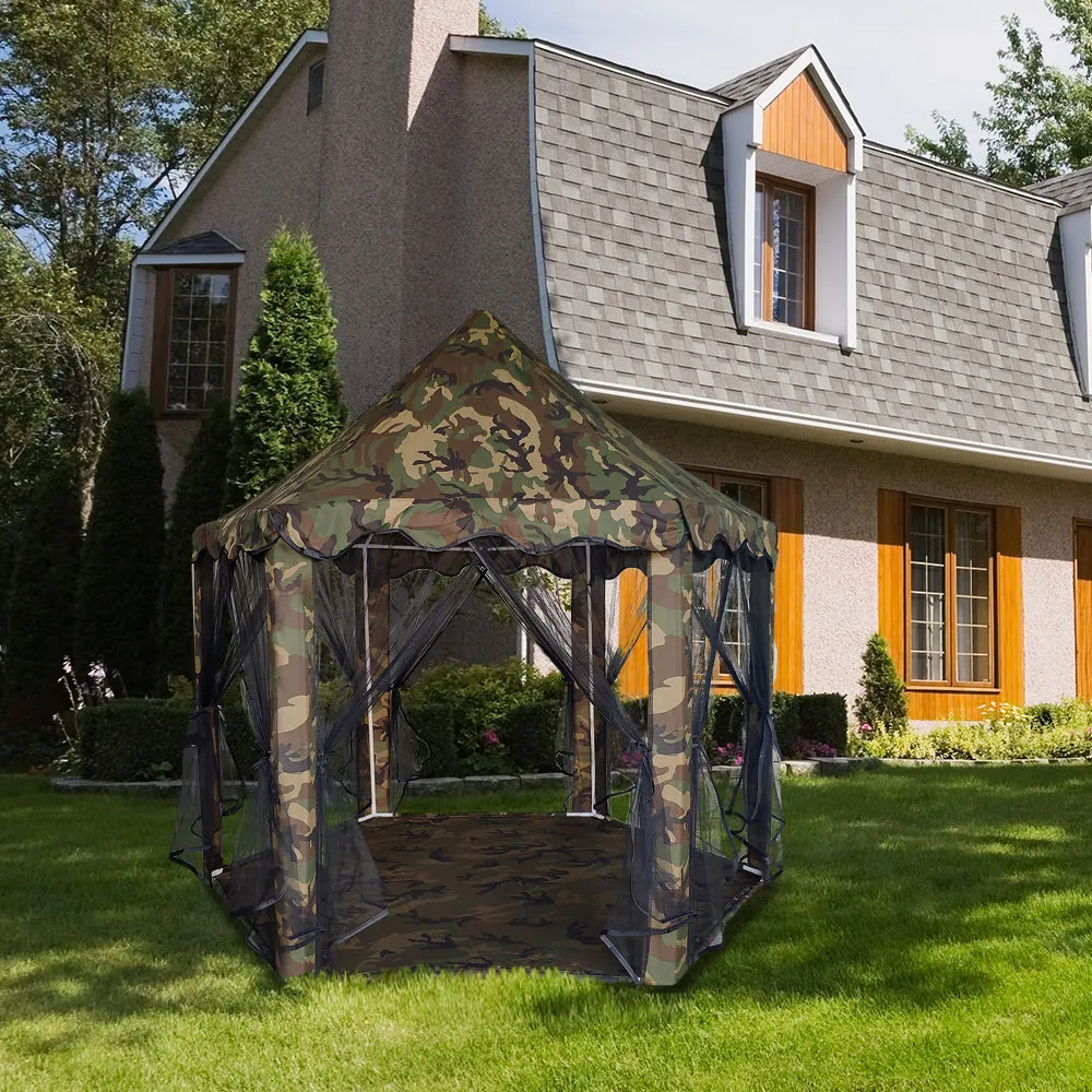 BIGTREE Patio Camouflage Hexagonal Camping Tent, Pink Princess Castle Tent, Easy Setup Waterproof Tent Indoor/Outdoor (Camouflage)