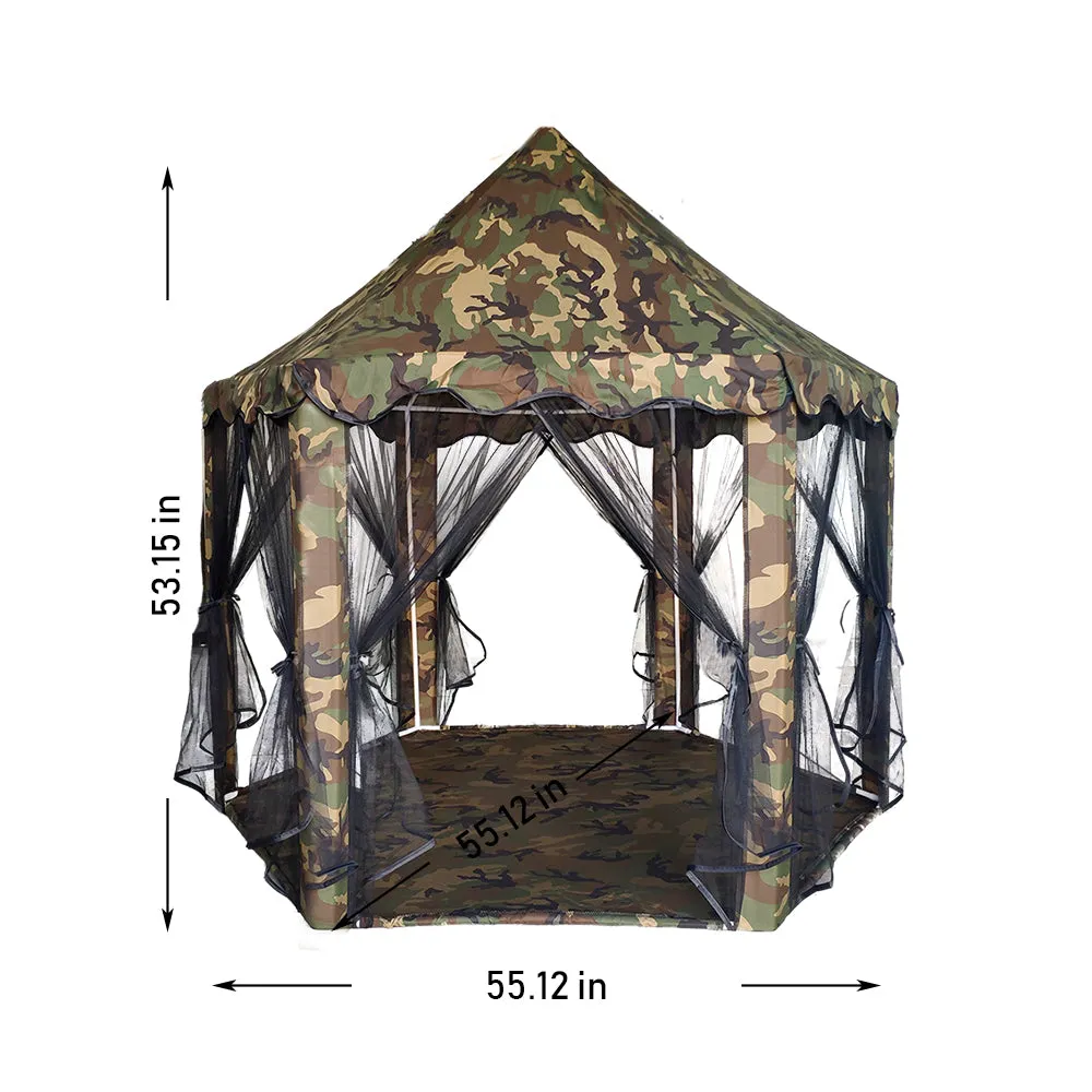 BIGTREE Patio Camouflage Hexagonal Camping Tent, Pink Princess Castle Tent, Easy Setup Waterproof Tent Indoor/Outdoor (Camouflage)
