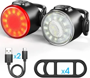 Bike Lights, USB Fast Charging Bike Front and Tail Light Set, IPX5 Waterproof Standard, 6 Lighting Modes, Easy to Disassemble, Safe and Reliable, Suitable for Night Riding on Road and Mountain Bikes.