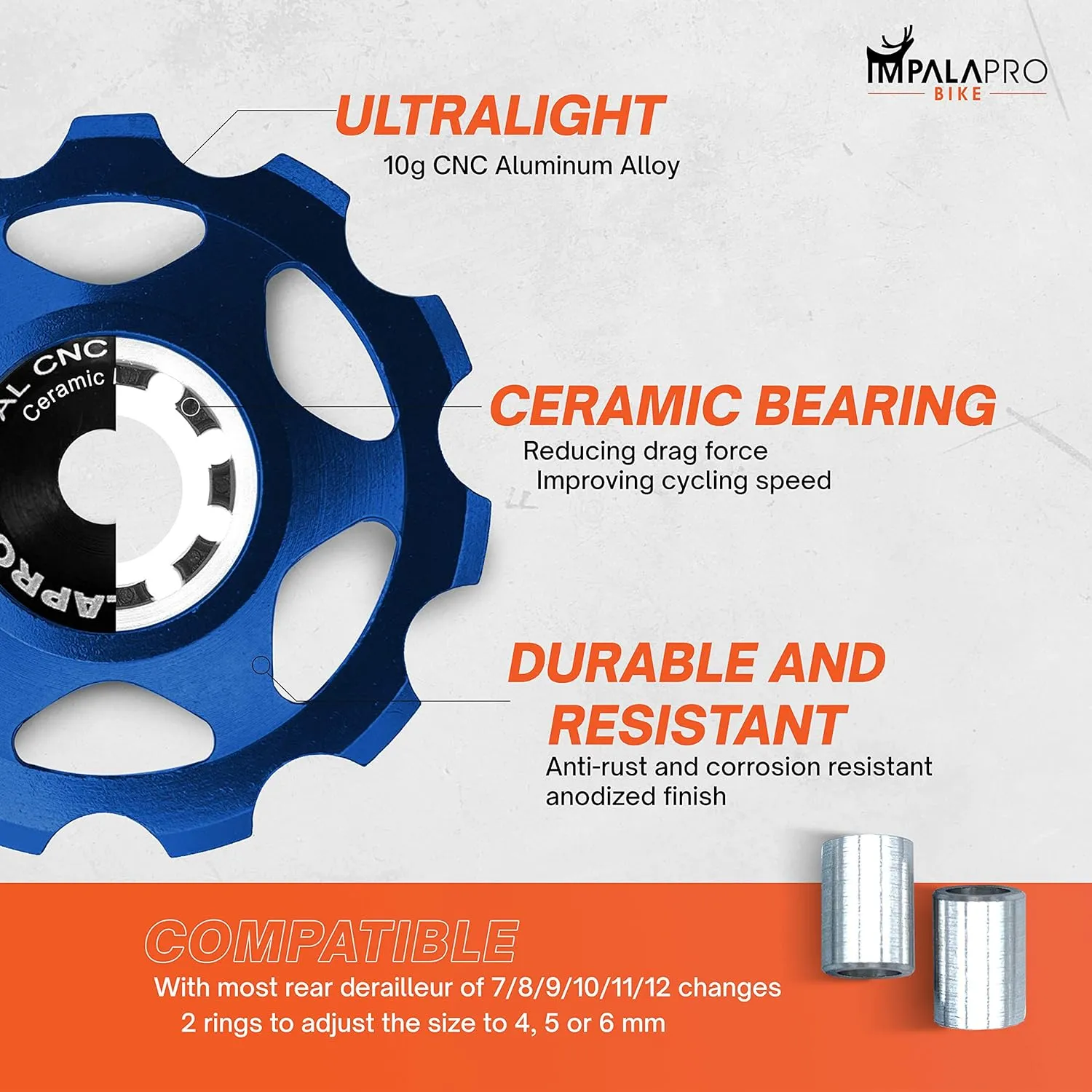 Bike Set of 2 Ceramic Jockey Wheels 11t - Derailleur Pulley - Shimano Jockey Wheels 11 Speed - Sram Pulley