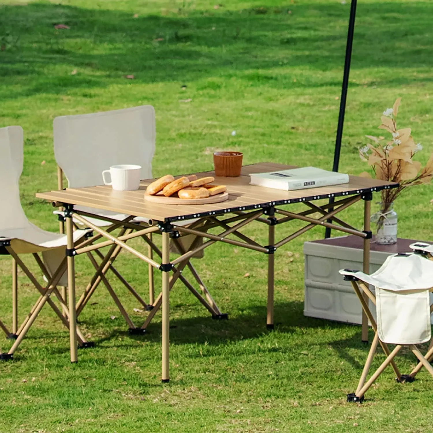 BK&MF Outdoor Portable Folding Table,Ultralight Aluminum Camping Table Picnic Roll-up Table Side Table Compact with Carry Bag for Outdoor Cooking,A,95x55x50cm(37x22x20inch)