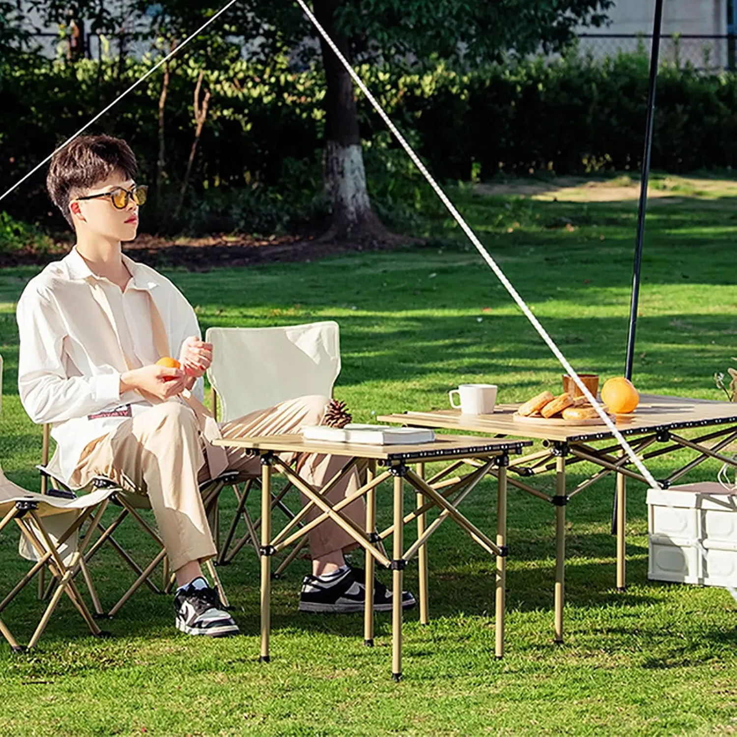 BK&MF Outdoor Portable Folding Table,Ultralight Aluminum Camping Table Picnic Roll-up Table Side Table Compact with Carry Bag for Outdoor Cooking,A,95x55x50cm(37x22x20inch)