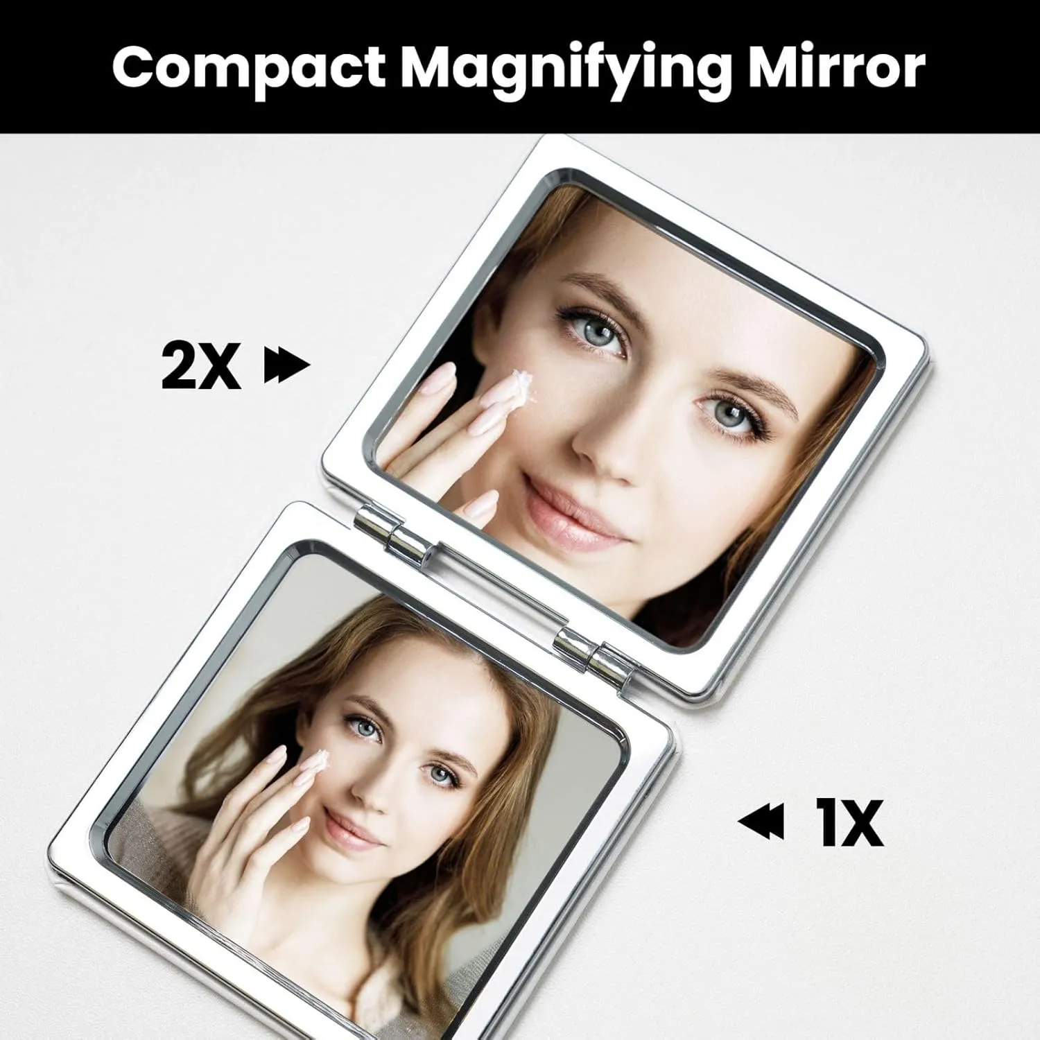 Black and White Flowers Printed Square Pocket Makeup Mirror with 1X/2X Magnification, Portable Mini Travel Makeup Mirror for Travel Daily Work Beauty