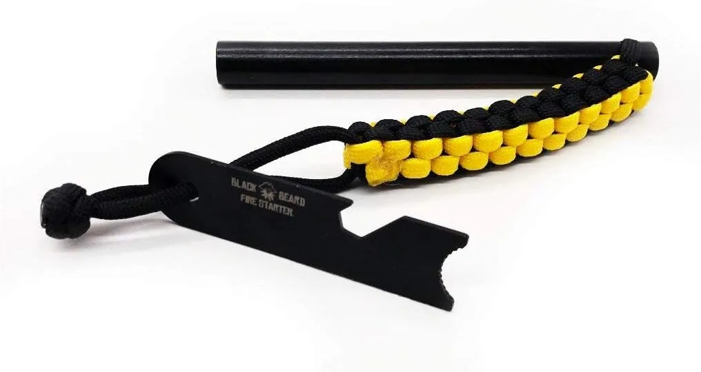Black Beard Ferro Rod Fire Starter |Extra Large - ½’’ Thick, 5’’ Long | Windproof & Weather Resistant Survival Fire Starter | Provides 5000 Degree Sparks in All Weather/Altitude | Extremely Reliable