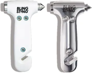 BLINGSTING Glammer Safety Hammer - Emergency Automotive Escape Hammer Tool, Seat Belt Cutter & Car Window Break Tool - White & Silver, 2 Count
