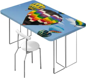Blue Fitted Table Cover for Square Tables Nostalgic Hot Air Balloons in Sky Flying Journey Fitted Tablecloth Rectangle Table Cover - Table Cloth - Fitted Table Covers Fits up 5 Foot Tables
