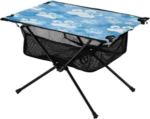 Blue Paw Print Portable Folding Camping Table, Compact Lightweight Beach Table with Carrying Bag for Outdoor Picnics, BBQs, Camp