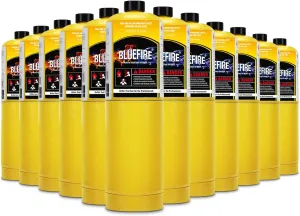 BLUEFIRE Modern MAPP Gas Cylinder, 14.1 oz, 99.9% High Purity Propylene Equal To MAP-PRO, Hotter than Propane! Welding Brazing Soldering HVAC Plumbing（12 Pack）