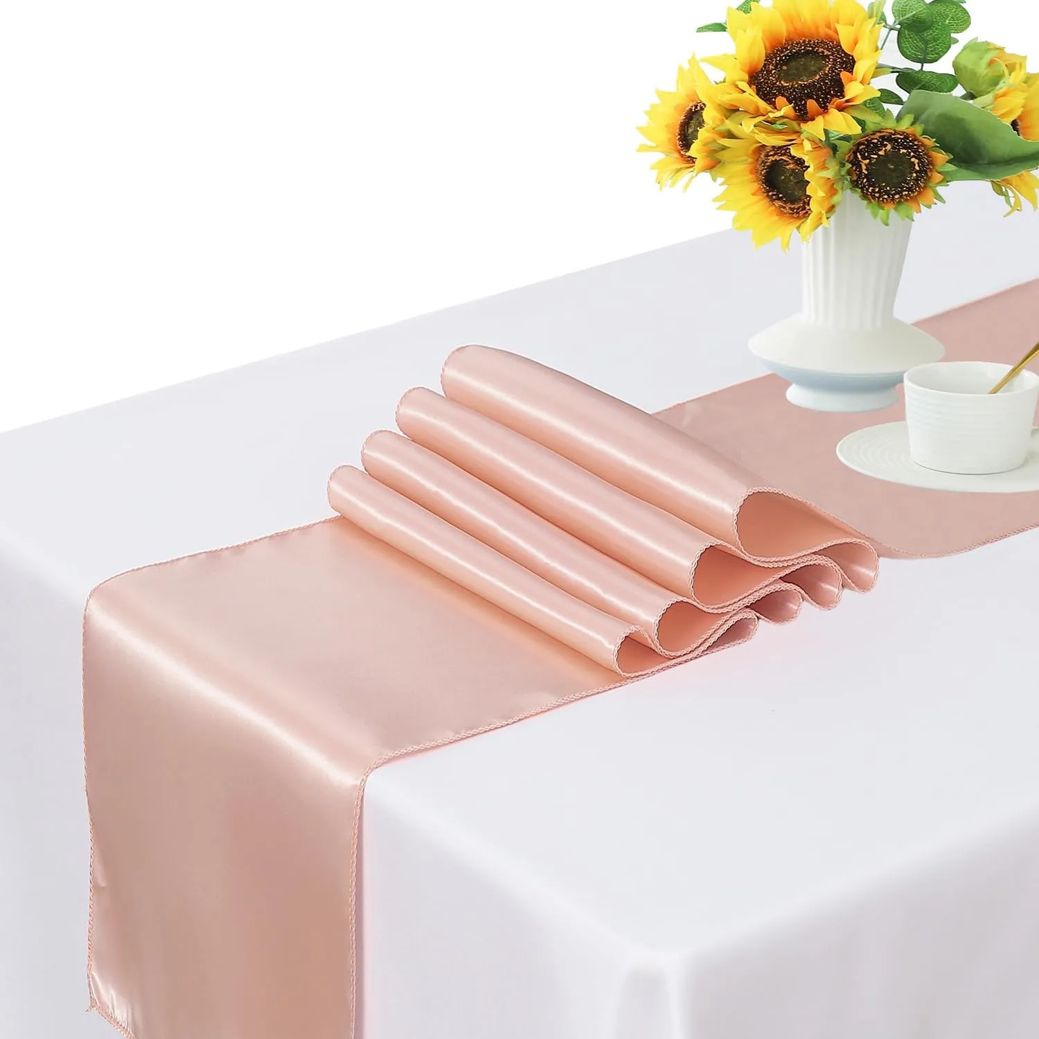 Blush Pink Table Runner 10 Pack - Satin Table Runners 12 x 108 Inches Long for Wedding Parties Birthday Meeting Events Decorations