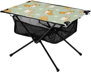 Bolaz Outdoor Folding Portable Picnic Camping Table-Cartoon Shiba Inu Dog Daisy,Storage Mesh for Camping Gear Accessories, Hiking, Mountaineering, Outdoor Travel