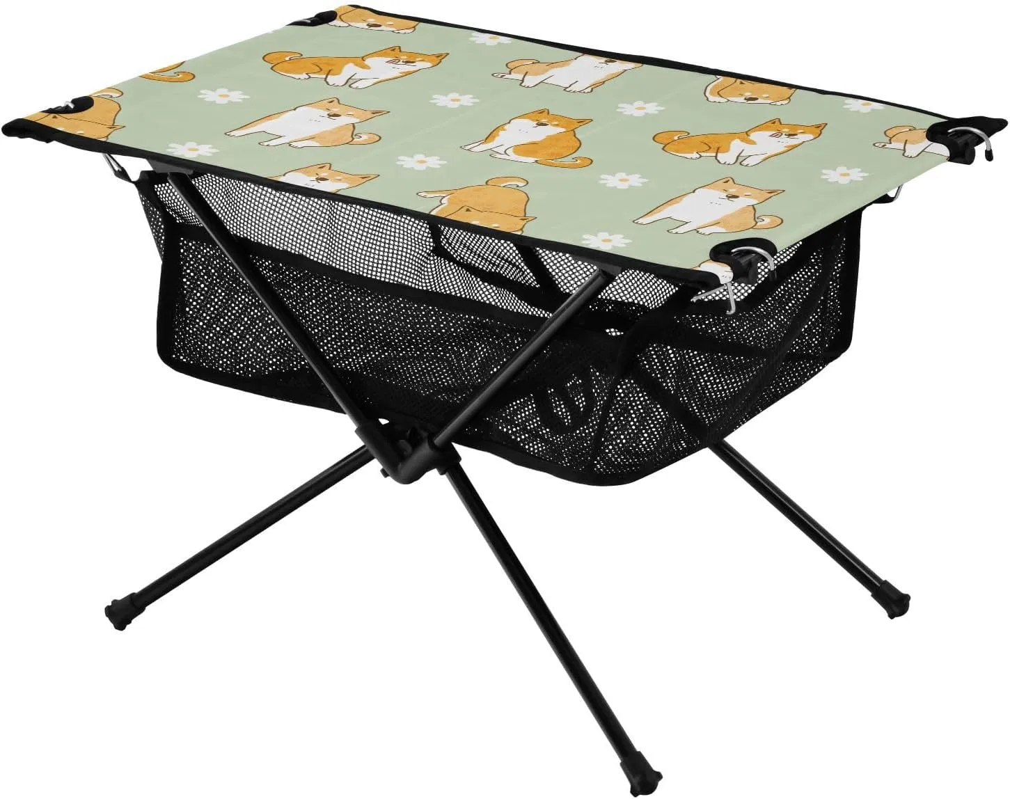 Bolaz Outdoor Folding Portable Picnic Camping Table-Cartoon Shiba Inu Dog Daisy,Storage Mesh for Camping Gear Accessories, Hiking, Mountaineering, Outdoor Travel
