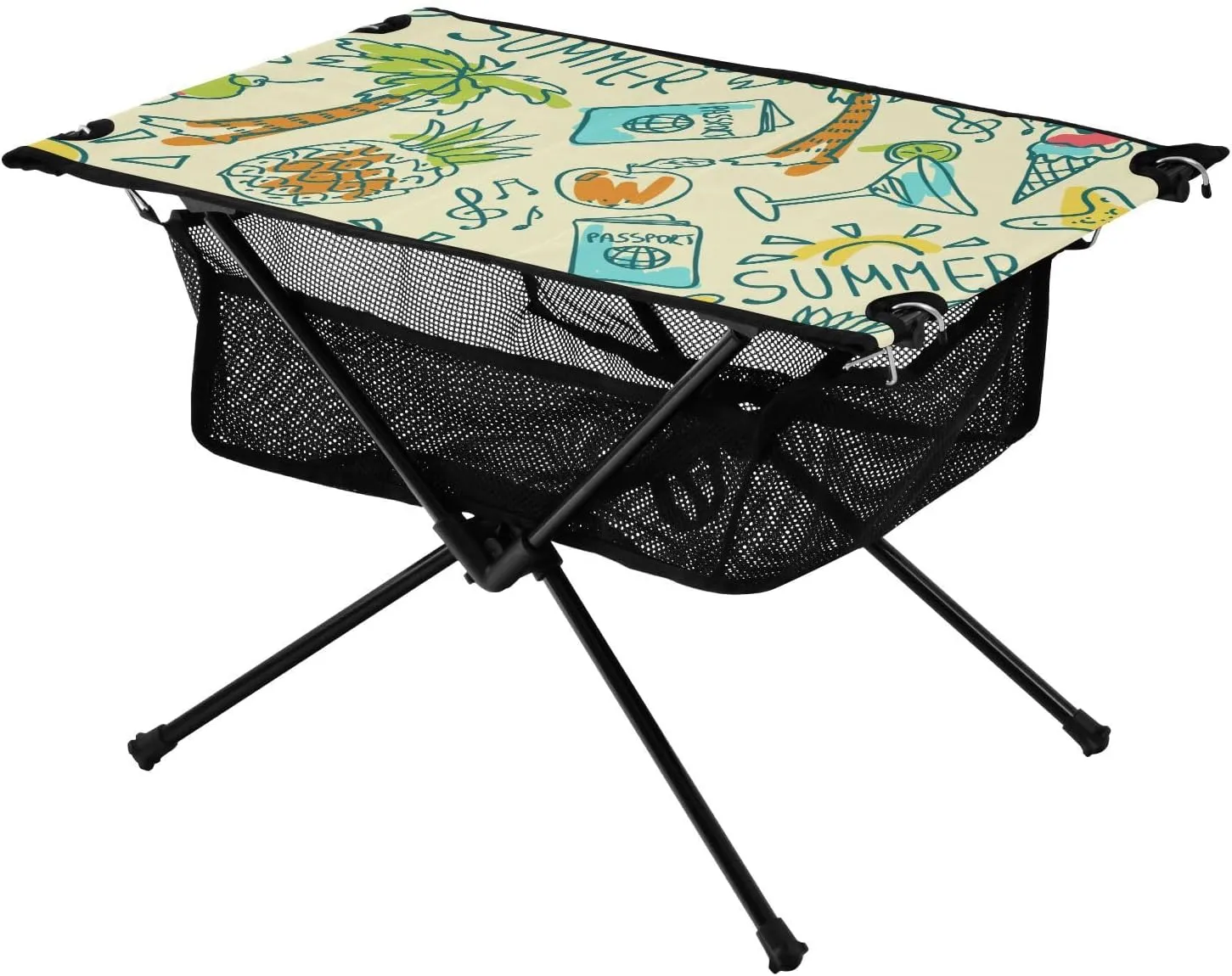 Bolaz Outdoor Folding Portable Picnic Camping Table-Cartoon Travel Print 2,Storage Mesh for Camping Gear Accessories, Hiking, Mountaineering, Outdoor Travel