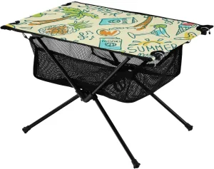 Bolaz Outdoor Folding Portable Picnic Camping Table-Cartoon Travel Print 2,Storage Mesh for Camping Gear Accessories, Hiking, Mountaineering, Outdoor Travel