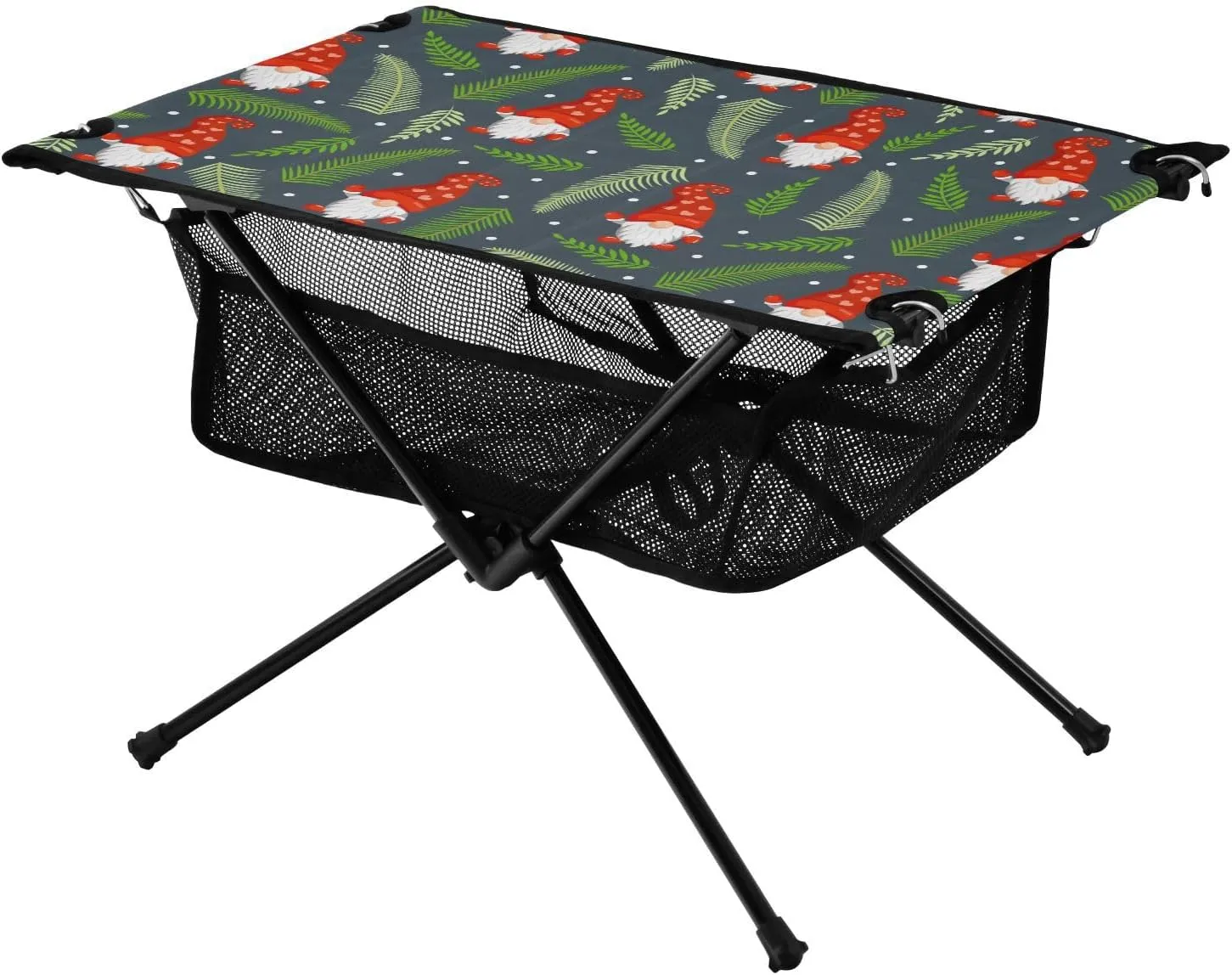 Bolaz Outdoor Folding Portable Picnic Camping Table-Gnome and Green Leaf,Storage Mesh for Camping Gear Accessories, Hiking, Mountaineering, Outdoor Travel