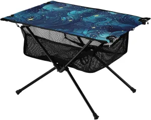 Bolaz Outdoor Folding Portable Picnic Camping Table-Splash Nautical Ocean Clouds and Stars,Storage Mesh for Camping Gear Accessories, Hiking, Mountaineering, Outdoor Travel