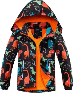 Boys Girls Rain Jacket for Kids Waterproof Coat Lightweight Hooded Fleece Lined Raincoats Windbreakers