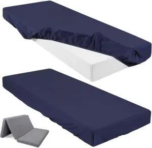 Breling Fitted Sheet (Sheet Only) Compatible with Milliard Trifold Mattress Folding Mattress Fitted Microfiber Bedclothes for Camp Bunk Rvs Bed(Navy Blue,2 Pcs,Single,4'')