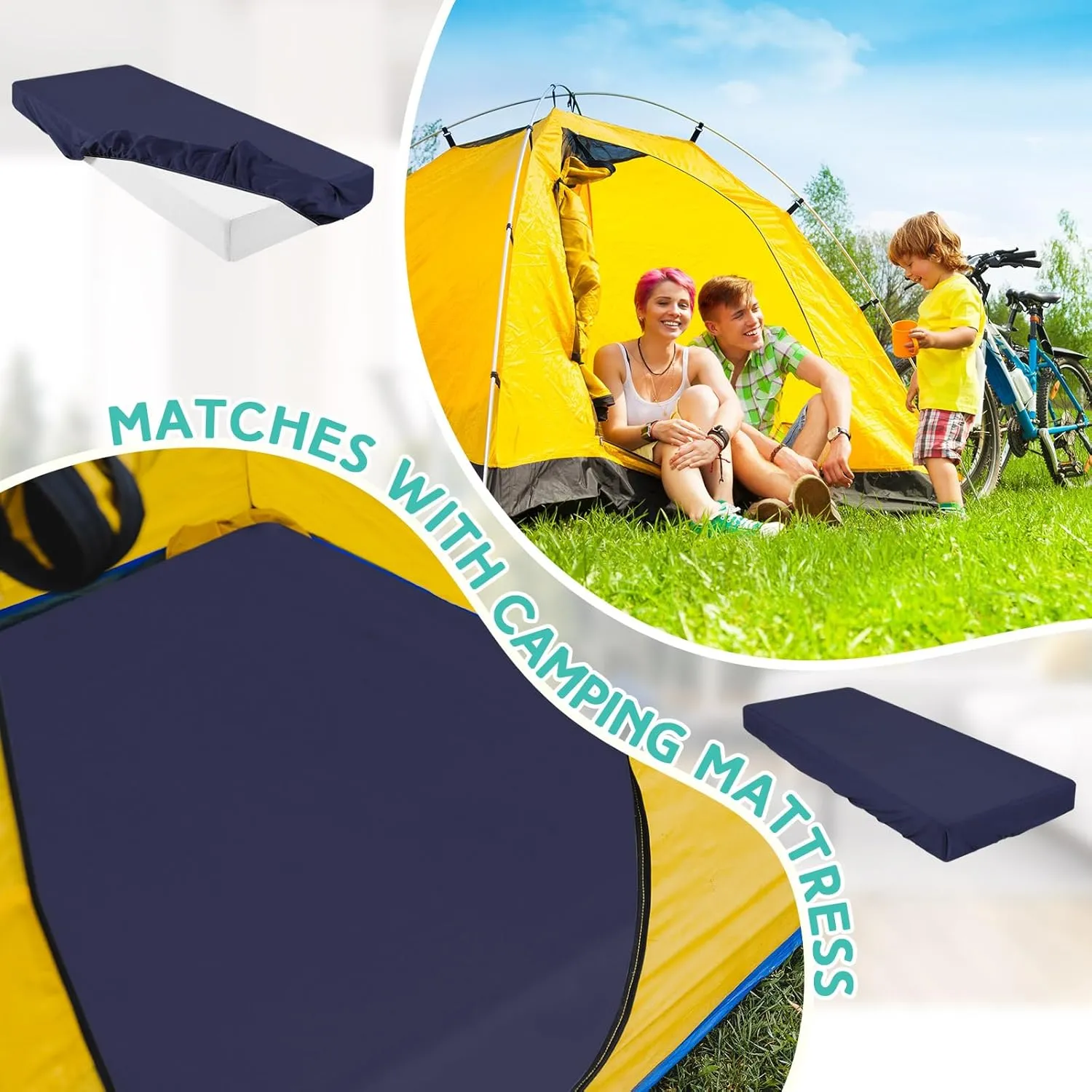 Breling Fitted Sheet (Sheet Only) Compatible with Milliard Trifold Mattress Folding Mattress Fitted Microfiber Bedclothes for Camp Bunk Rvs Bed(Navy Blue,2 Pcs,Single,4'')