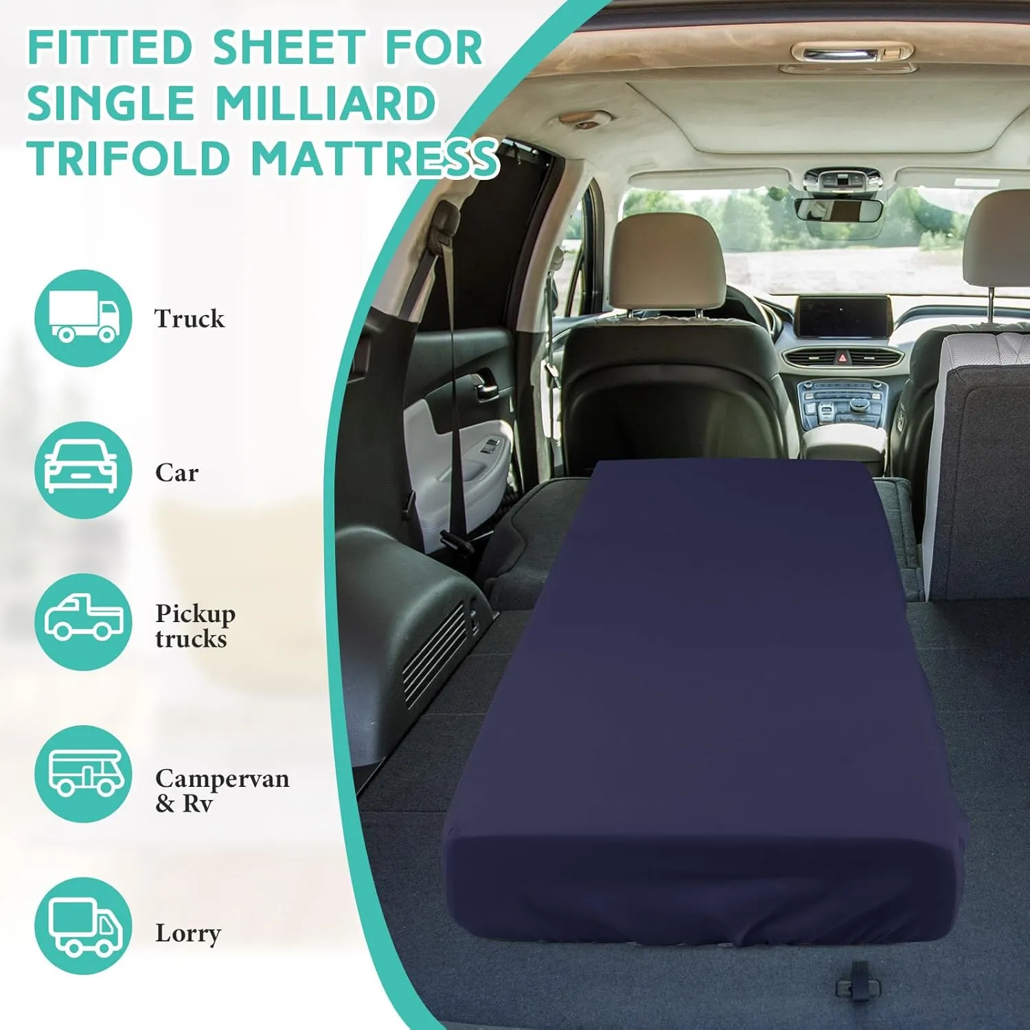 Breling Fitted Sheet (Sheet Only) Compatible with Milliard Trifold Mattress Folding Mattress Fitted Microfiber Bedclothes for Camp Bunk Rvs Bed(Navy Blue,2 Pcs,Single,4'')
