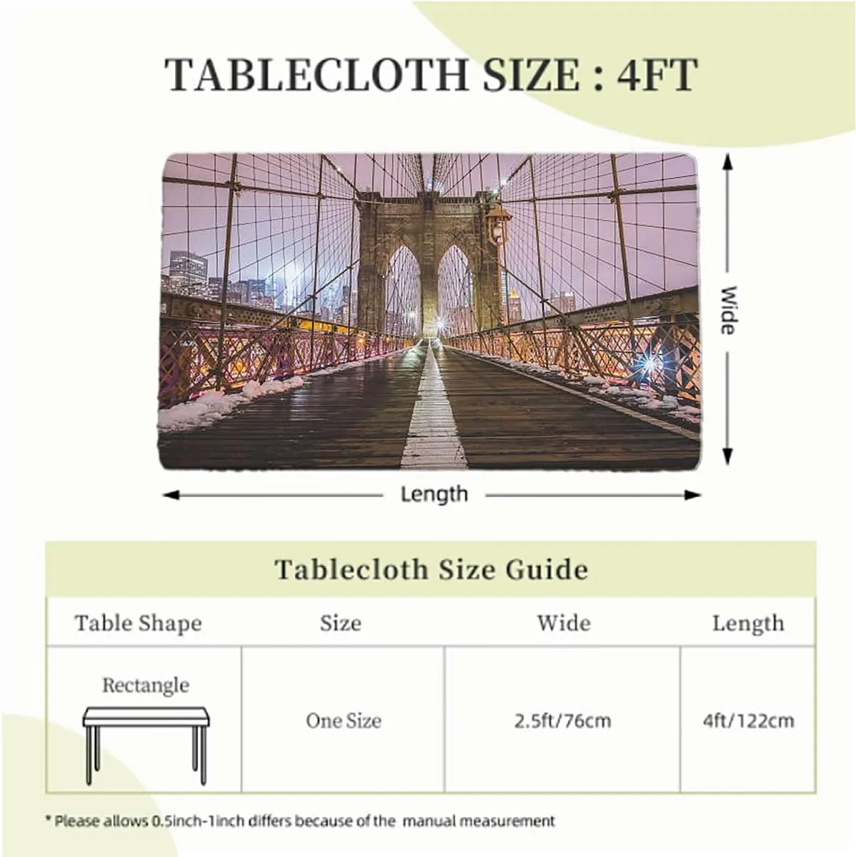 Brown Rectangular Table Covers, Bridge Pedestrian Walkway Before Sunrise Tablecloth Fitted Table Cloth Rectangle Table Apartment Fits up 4 Foot Tables