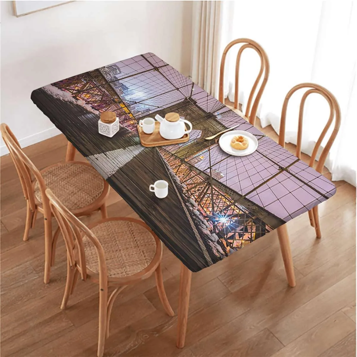 Brown Rectangular Table Covers, Bridge Pedestrian Walkway Before Sunrise Tablecloth Fitted Table Cloth Rectangle Table Apartment Fits up 4 Foot Tables