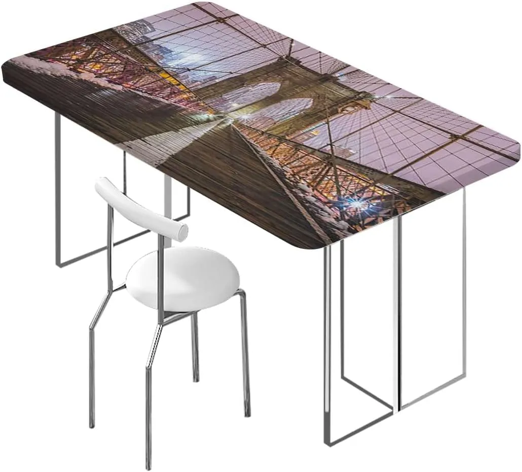 Brown Rectangular Table Covers, Bridge Pedestrian Walkway Before Sunrise Tablecloth Fitted Table Cloth Rectangle Table Apartment Fits up 4 Foot Tables