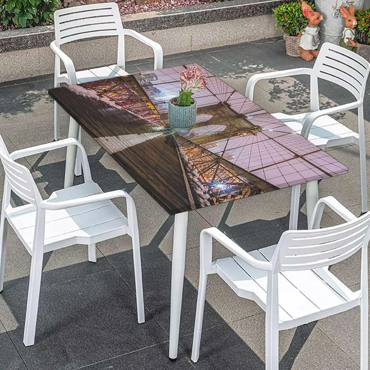 Brown Rectangular Table Covers, Bridge Pedestrian Walkway Before Sunrise Tablecloth Fitted Table Cloth Rectangle Table Apartment Fits up 4 Foot Tables