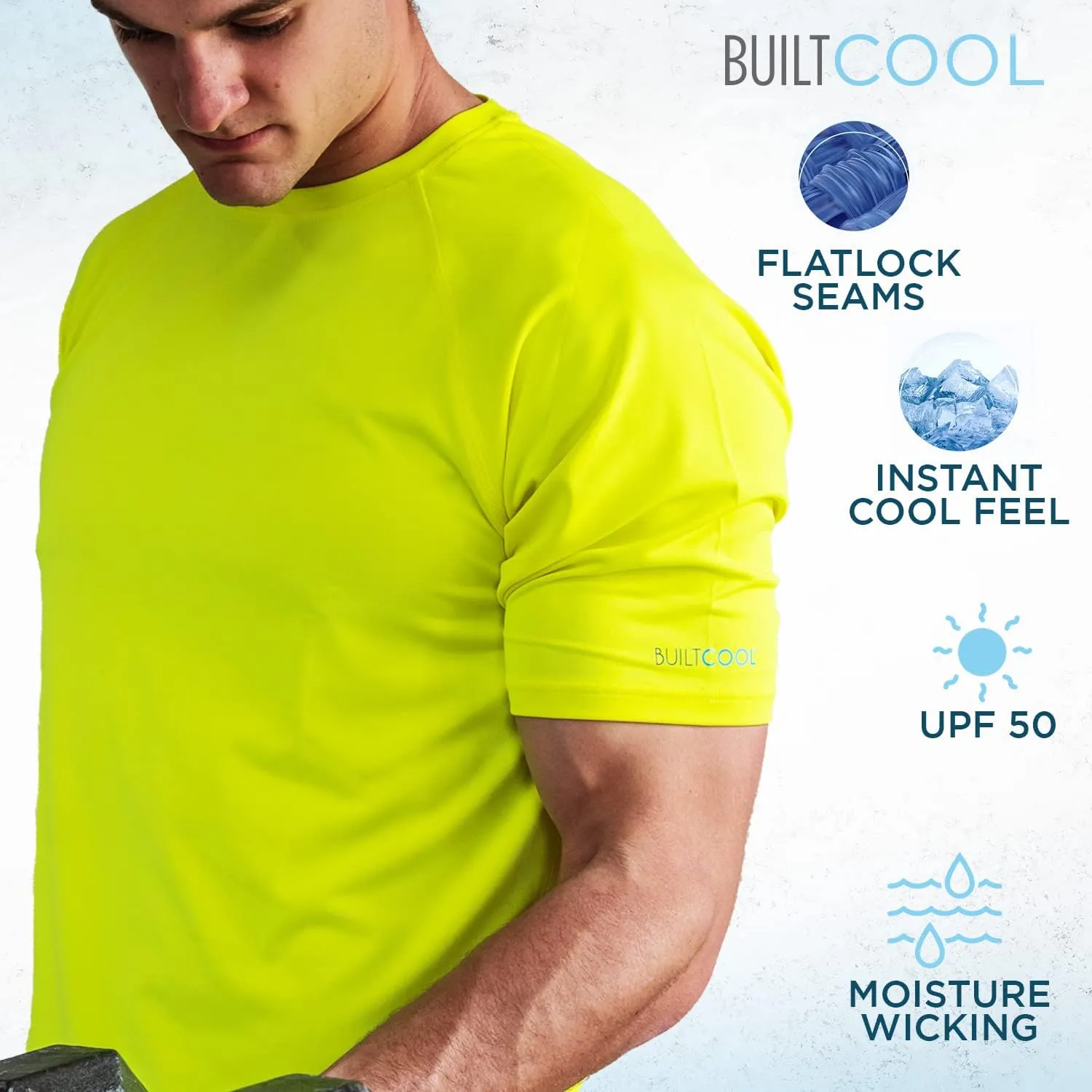 BUILTCOOL Men’s Crew Neck Raglan Shirt – Quick Dry Shirts for Men, Instant Cooling Moisture Wicking, UPF 50 Sun Protection