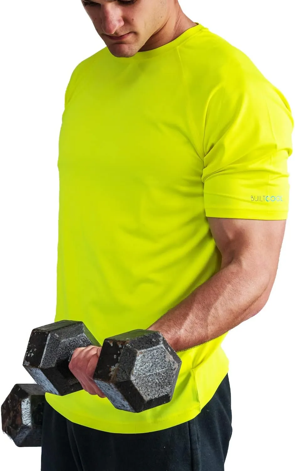 BUILTCOOL Men’s Crew Neck Raglan Shirt – Quick Dry Shirts for Men, Instant Cooling Moisture Wicking, UPF 50 Sun Protection