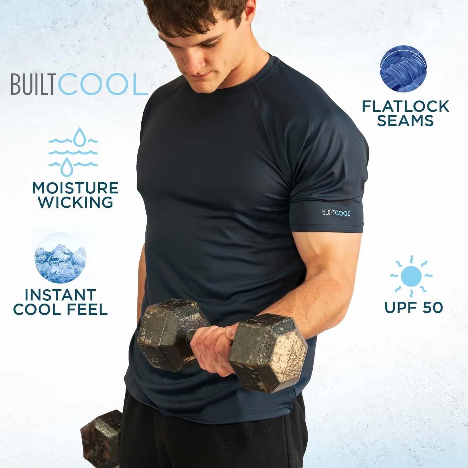BUILTCOOL Men’s Crew Neck Raglan Shirt – Quick Dry Shirts for Men, Instant Cooling Moisture Wicking, UPF 50 Sun Protection