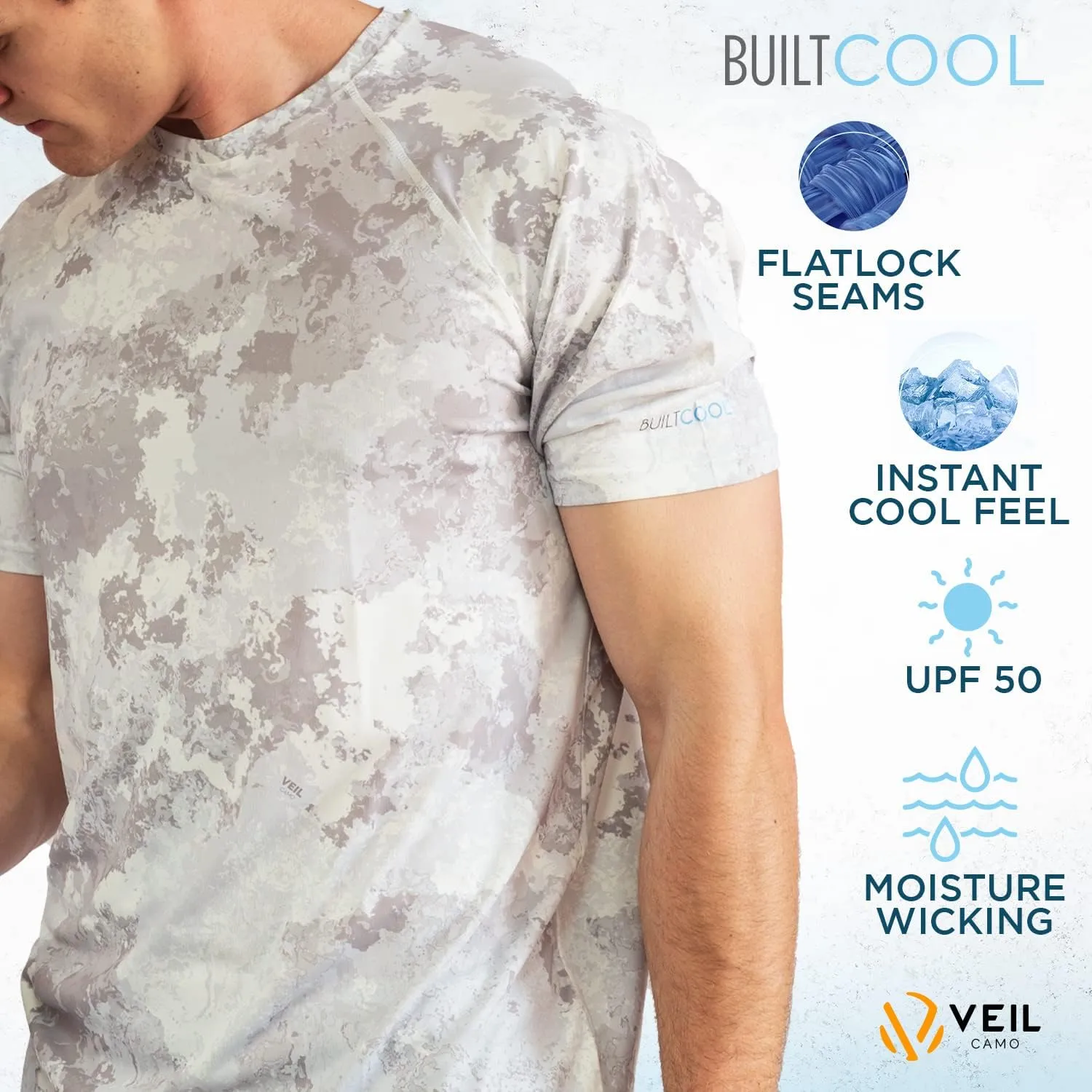 BUILTCOOL Men’s Crew Neck Raglan Shirt – Quick Dry Shirts for Men, Instant Cooling Moisture Wicking, UPF 50 Sun Protection