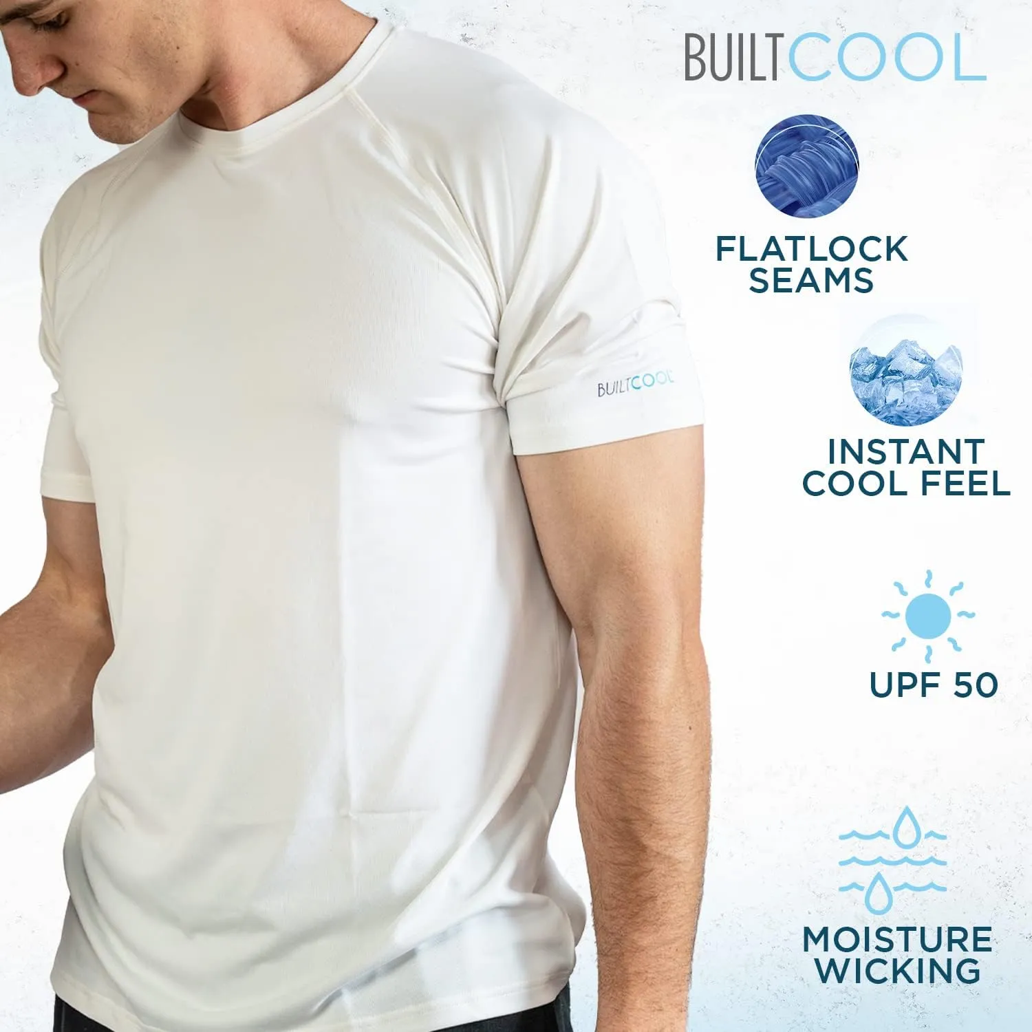 BUILTCOOL Men’s Crew Neck Raglan Shirt – Quick Dry Shirts for Men, Instant Cooling Moisture Wicking, UPF 50 Sun Protection