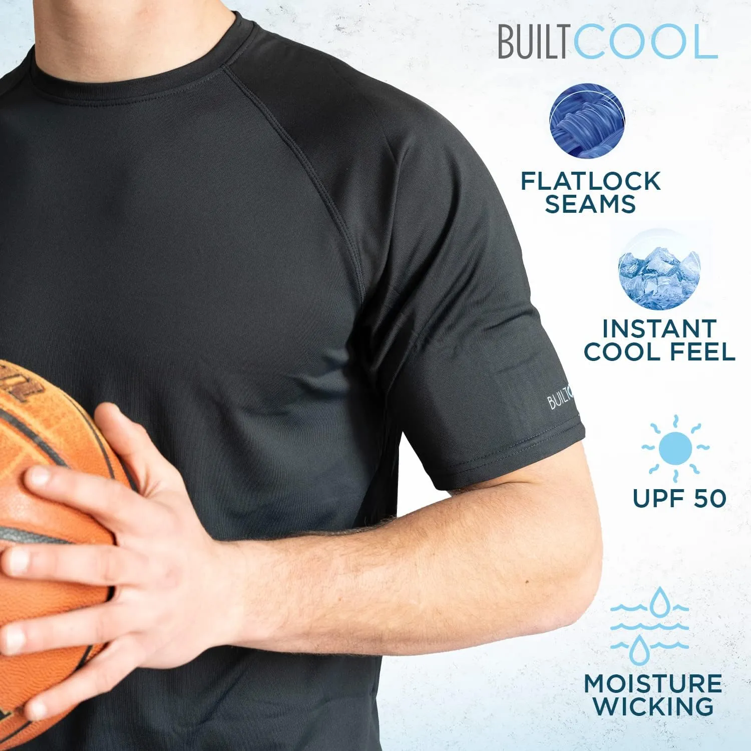 BUILTCOOL Men’s Crew Neck Raglan Shirt – Quick Dry Shirts for Men, Instant Cooling Moisture Wicking, UPF 50 Sun Protection