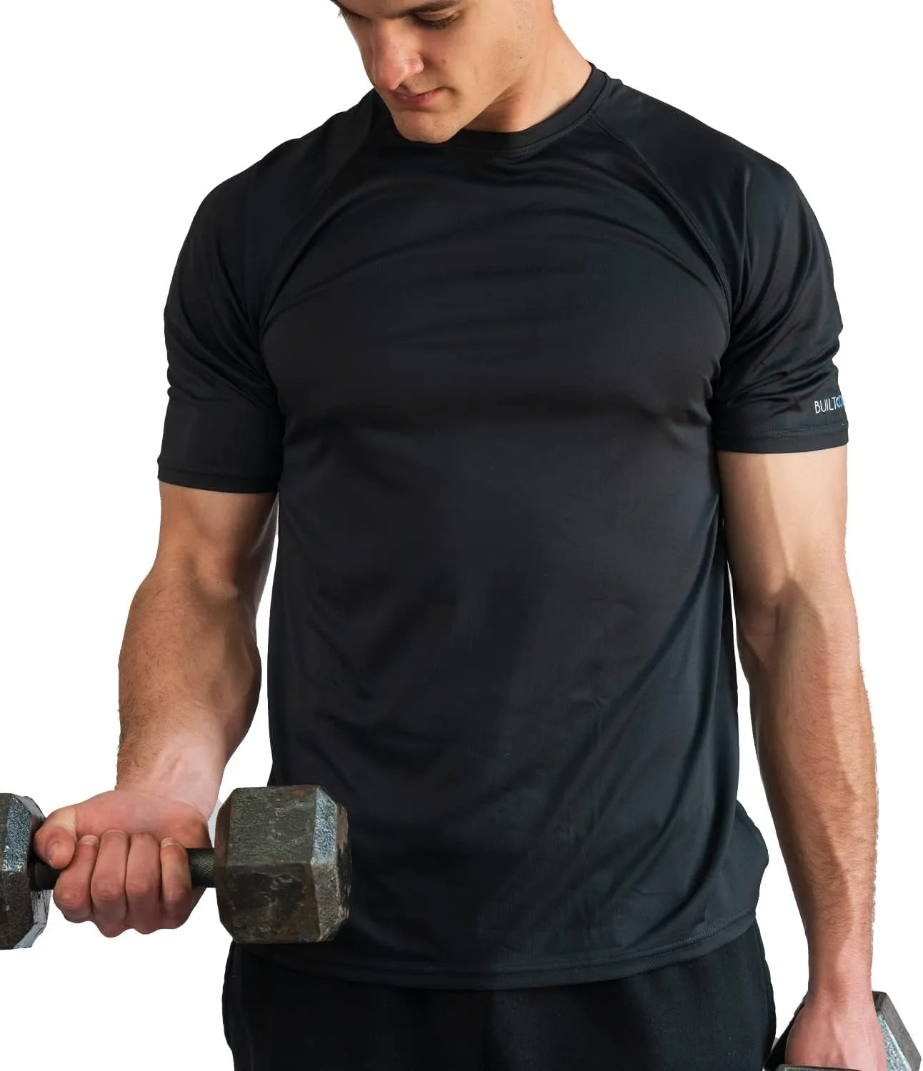 BUILTCOOL Men’s Crew Neck Raglan Shirt – Quick Dry Shirts for Men, Instant Cooling Moisture Wicking, UPF 50 Sun Protection