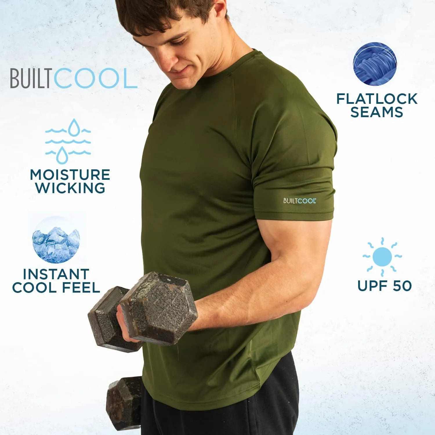 BUILTCOOL Men’s Crew Neck Raglan Shirt – Quick Dry Shirts for Men, Instant Cooling Moisture Wicking, UPF 50 Sun Protection