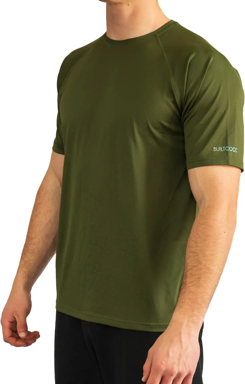 BUILTCOOL Men’s Crew Neck Raglan Shirt – Quick Dry Shirts for Men, Instant Cooling Moisture Wicking, UPF 50 Sun Protection