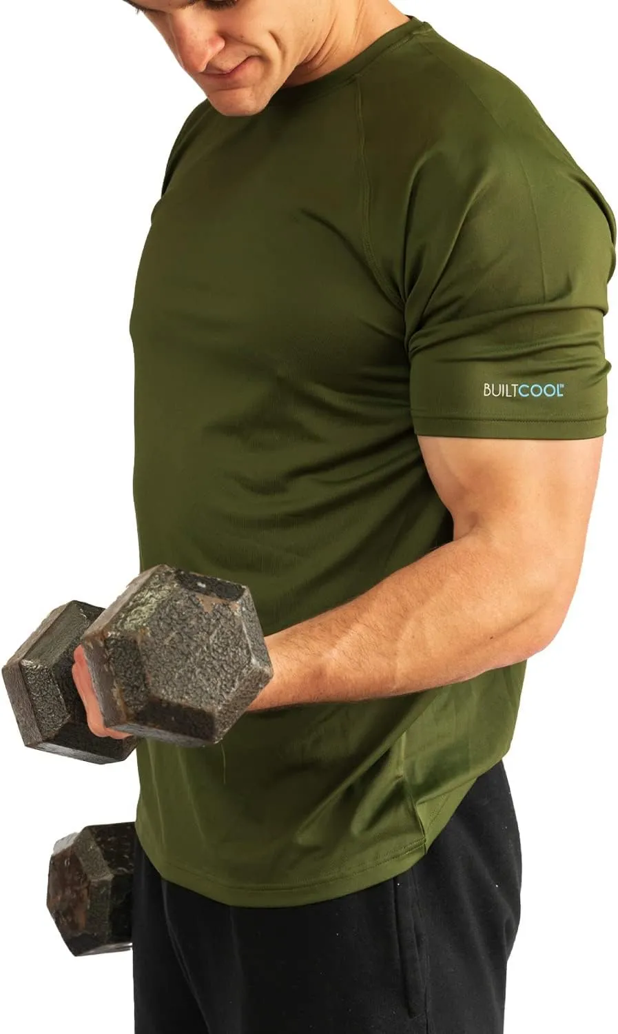 BUILTCOOL Men’s Crew Neck Raglan Shirt – Quick Dry Shirts for Men, Instant Cooling Moisture Wicking, UPF 50 Sun Protection