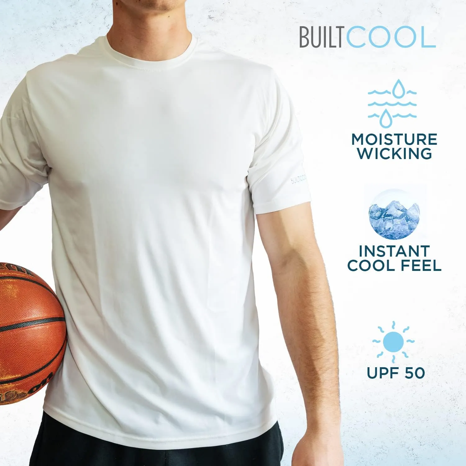 BUILTCOOL Men’s Crew Neck Shirt – Quick Dry Shirts for Men, Instant Cooling Moisture Wicking, UPF 50 Sun Protection